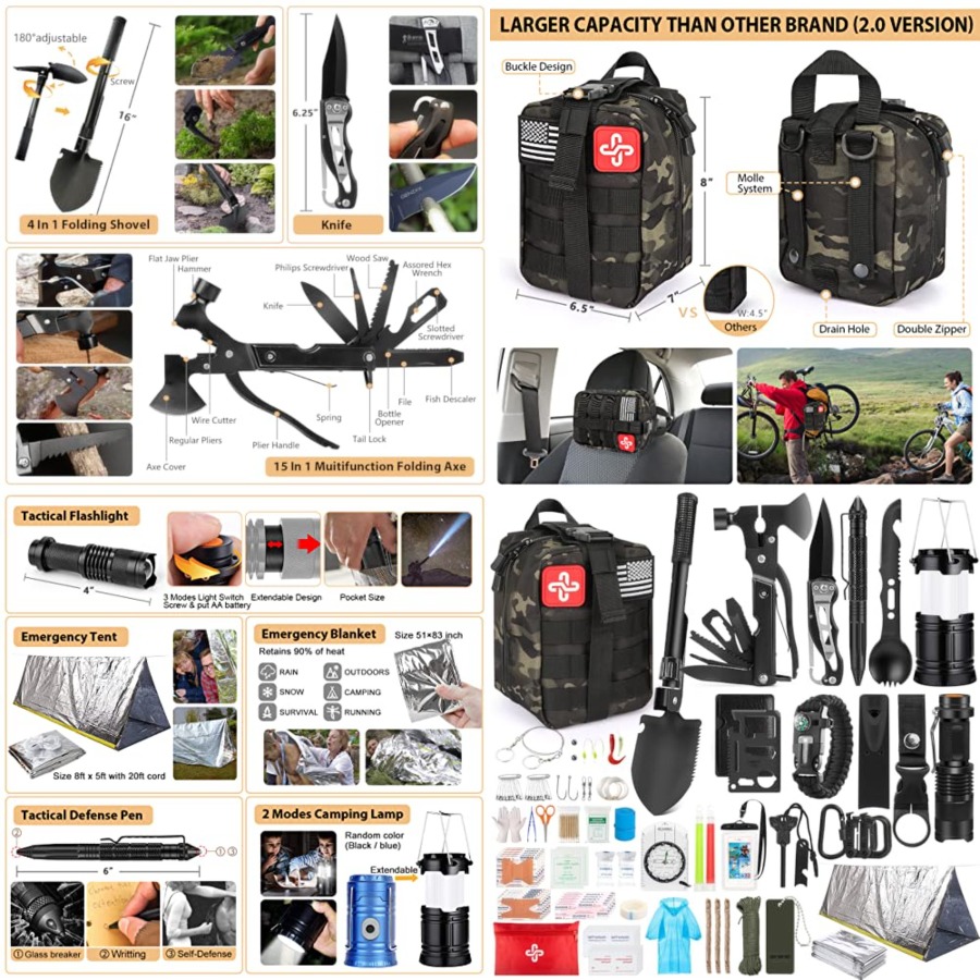 Survival Kit, 250Pcs Survival  - مراجعة First Aid Bag Kit وسعره