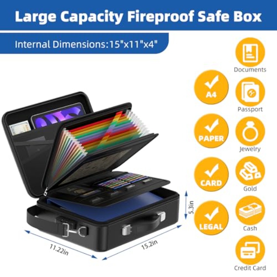 Fireproof Document Box with Lo - مراجعة Fire Safe Document وسعره