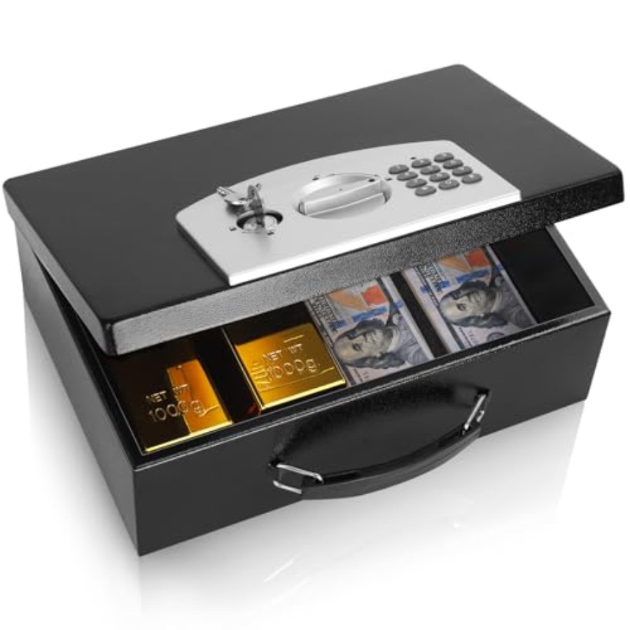 Portable Metal Safe Box with D - مراجعة Fire Safe Document وسعره