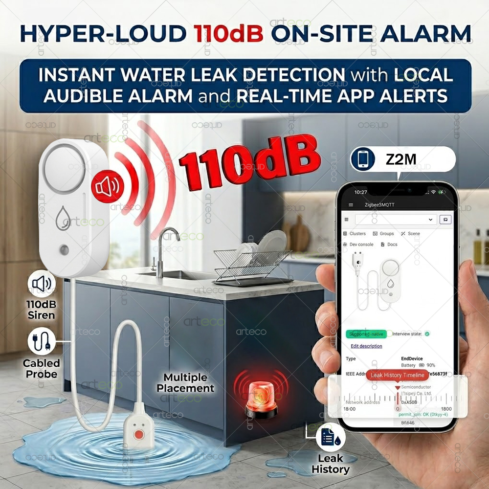 Zigbee Water Leak Detector Sma - مراجعة Water Alarm Sensor وسعره