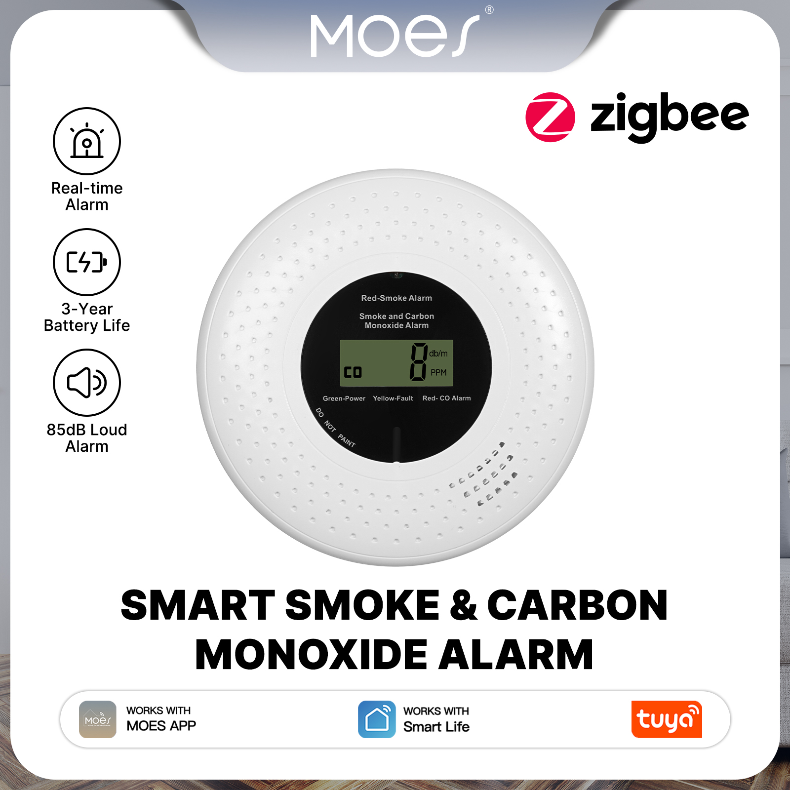 MOES Tuya Zigbee Smart Smoke C - مراجعة Co Detector Plug وسعره