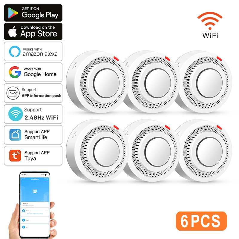 6Pack Tuya WiFi Smart Smoke Se - مراجعة Smoke Detector Interconnected وسعره